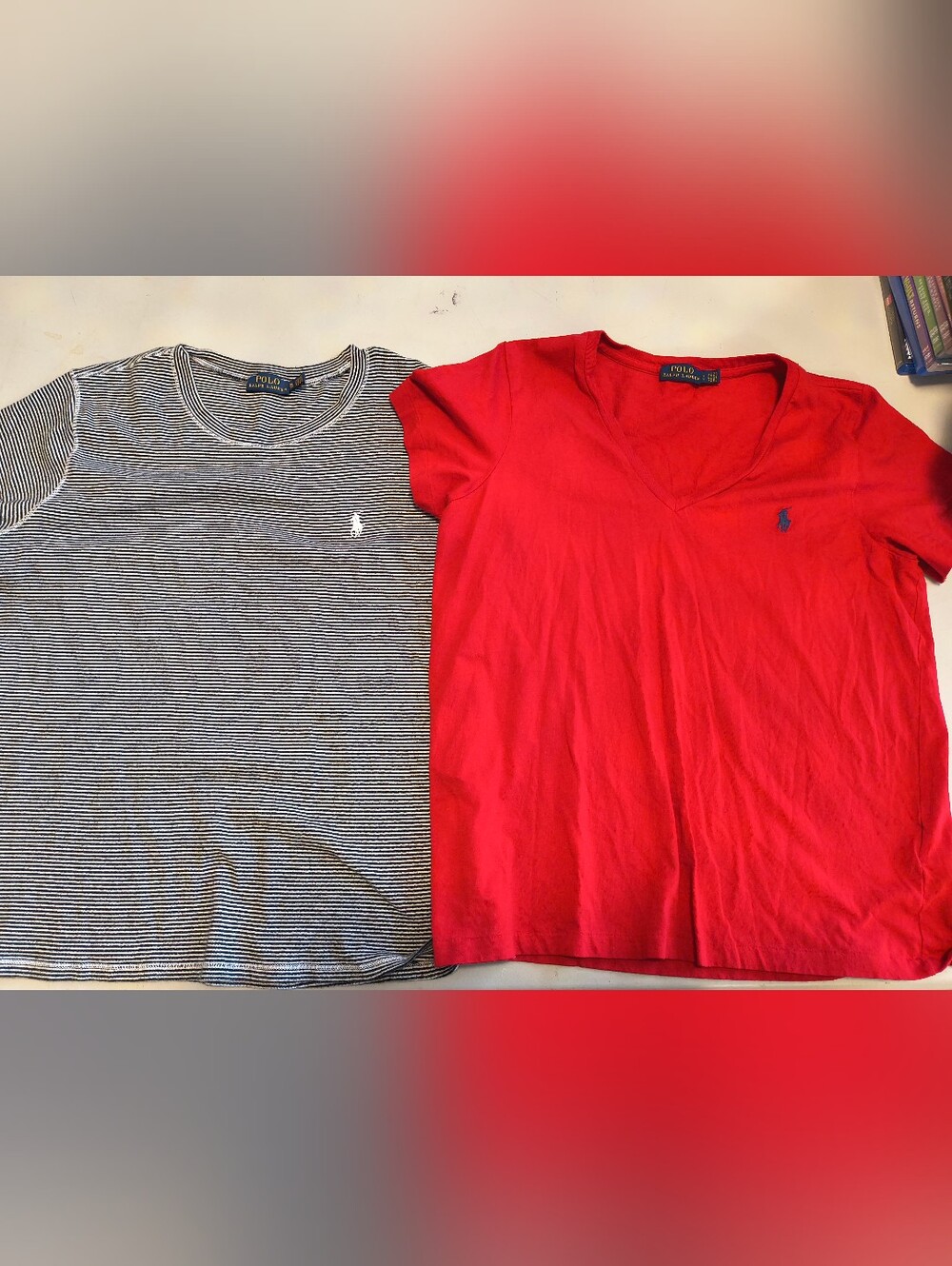 Polo by Ralph Lauren Red Tee & Black and White Striped Tee Set